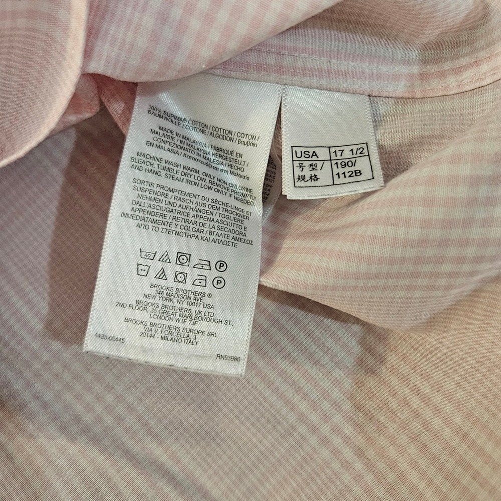 Brooks Brothers Regent Dress Shirt Mens 17.5-36 Pink Checkered Non-Iron Supima - Picture 8 of 9